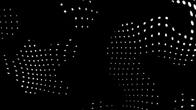 Black and white halftone motion background. Gradient dot backdrop. Wavy circle pattern animation.