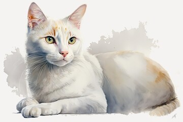 Watercolor white cat illustration white background,Generative AI