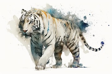 Fototapeta premium Watercolor white tiger illustration white background,Generative AI