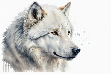 Watercolor white wolf illustration white background,Generative AI