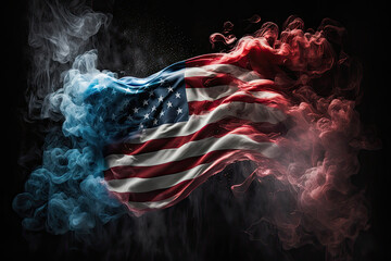 AI generated american flag form smoke on black background at USA independence day