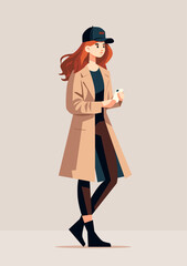 cute young girl teenager or student in casual fashion clothes using smarphone female cartoon character standing pose