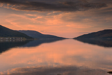 Beautiful sunset over a lake in Senja Island,  Norway