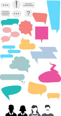 Dialogue. Collection of different speech balloons and faceless people illustrations on white background