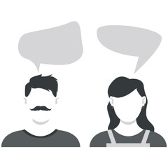 Dialogue illustration. Speech bubbles over faceless man and woman on white background