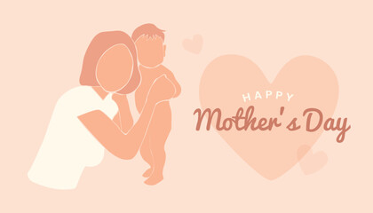Happy Mother's Day card. Mom hugs her child. Faceless woman hugs a baby. Mother's care. Faceless vector illustration. EPS 10