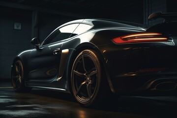 A sleek black sports car viewed from the side. Generative AI