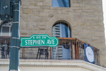 Obraz premium Stephen Avenue Street Sign in downtown Calgary Alberta