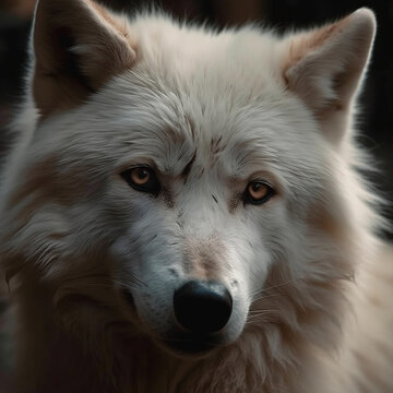 White wolf closeup face. Generative AI. #2
