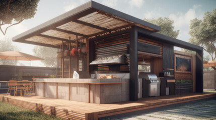 Obraz premium Barbecue Store Design, Modern and Inviting Space, Grilling Equipment and Accessories, Retail Interior, Generative AI Illustration