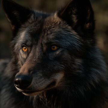Black wolf closeup face. Generative AI. #8