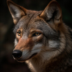 Red wolf closeup face. Generative AI. #5