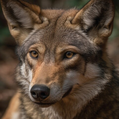 Naklejka na ściany i meble Red wolf closeup face. Generative AI. #8