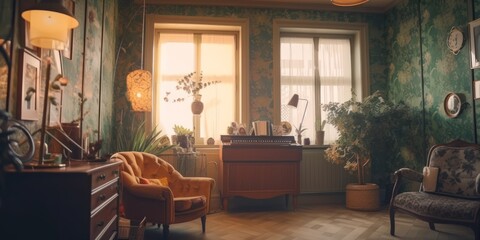 Vintage interior design room with beautiful lightning generative ai