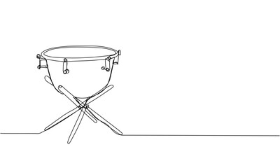 Fototapeta na wymiar Timpani, tulumbas one line art. Continuous line drawing of Ethnic Drum, music, performer, song, vintage, rock, instrument, band, percussion, sound, bass, musician.