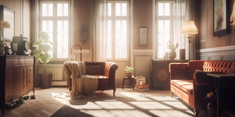 Vintage interior design room with beautiful lightning generative ai