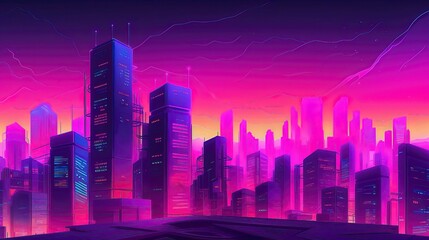 Naklejka na ściany i meble Science Fiction Futuristic Cyberpunk Neon Night City Street illustration Concept. generative Ai