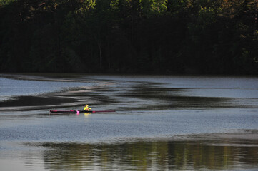 Fototapeta premium Early morning rowing club on lake