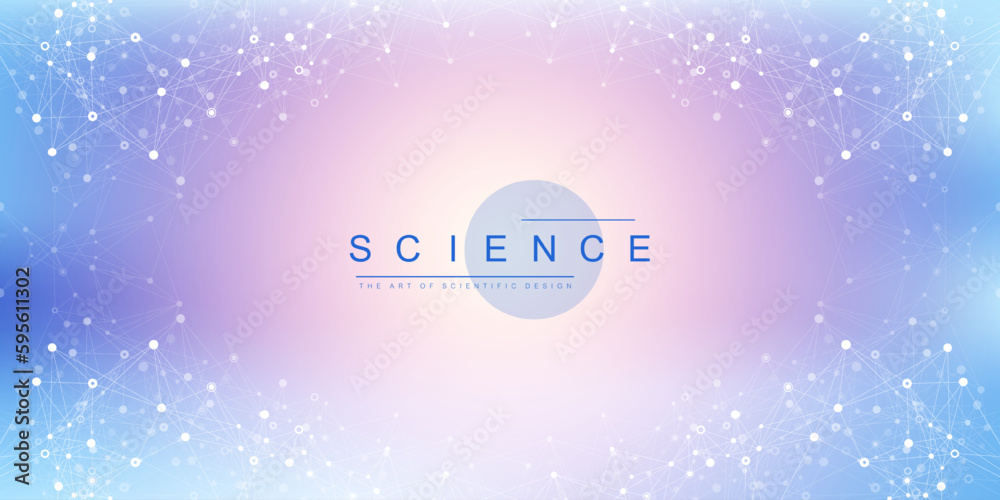 Poster Digits abstract background with connected line and dots, wave flow. Digital neural networks. Network and connection background for your presentation. Graphic polygonal background. Vector illustration.