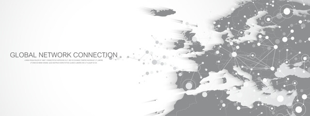 Global network background. Social network communication in the global business concept. Big data visualization. Internet technology. Vector illustration.
