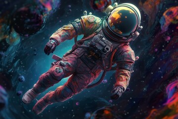 Fototapeta na wymiar Cyber Astronaut: Futuristic Anime Hero Floating in Space, sky, cyborg, anime, astronaut, full body, floating, space, futuristic, hero, technology, digital art, science fiction,