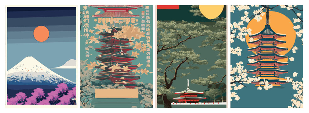 A set of vector backgrounds for text that capture the beauty of Asia in all seasons. From the iconic Mt. Fuji to the sunny fruits of Japan, Korea, and China, these backgrounds feature a mix of classic