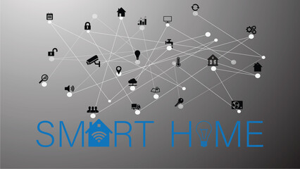 Smart home icon and internet of things (IOT) with icons of house - 595612707