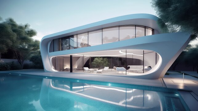 AI generated rendering of a luxury villa with a futuristic design