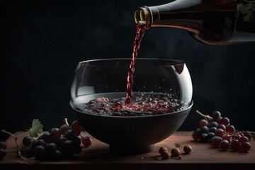 Red wine pouring into a bowl. Generative AI