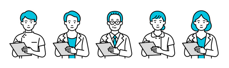 カルテを記入する医者と看護師