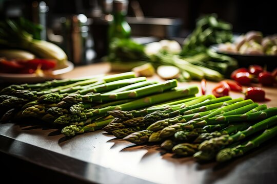 Asparagus prepared on chef table, healthy vegetable (Ai generated)
