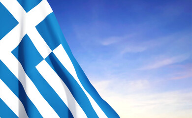 Greece flag on background of sky. Patriotic background