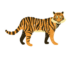Tiger drawn in primitive style. Vector illustration