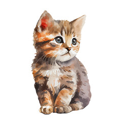 Cute portrait of cat watercolor isolated on white background. Kitty cartoon watercolor graphic vector illustration © abcvector