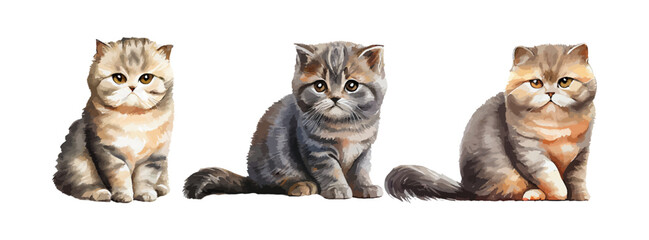 Cute portrait of cat watercolor isolated on white background. Kitty cartoon watercolor graphic vector illustration © abcvector