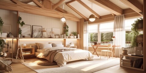 Cottagecore interior design room with beautiful lightning generative ai