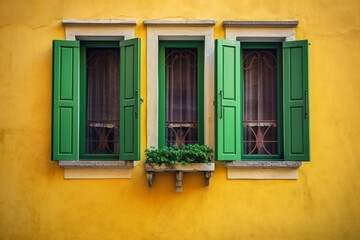 Fototapeta na wymiar window with green shutters