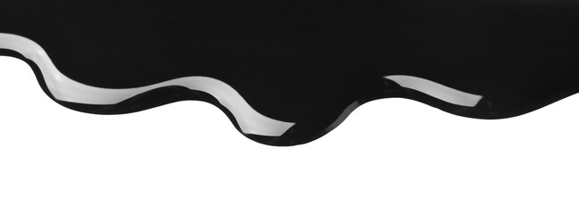 Obraz premium Black glossy paint spilled on white background, top view
