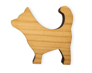 Wooden isolated dog figurine taken from above