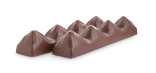 Sweet tasty chocolate bars on white background