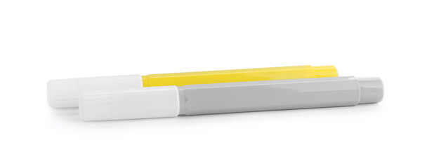 Different stylish colorful markers on white background