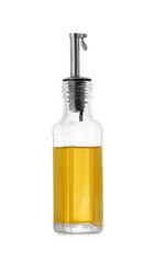 Glass bottle of cooking oil isolated on white