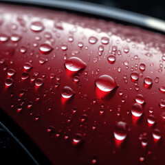 water-repellent properties of a car wax with a photograph of water beading off a car's surface, ai