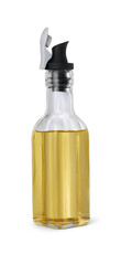 Glass bottle of cooking oil isolated on white