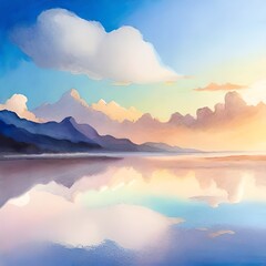 Naklejka na ściany i meble Dreamy Blue Landscape: Abstract Watercolor Background
