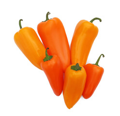 Fresh raw orange hot chili peppers isolated on white, top view