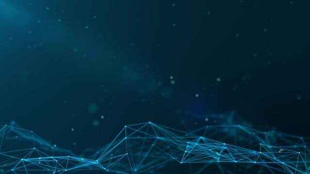 animated futuristic blue abstract fractal plexus pattern background, technology network connection motion concept, floating particles