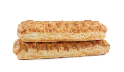 Fresh tasty puff pastry on white background