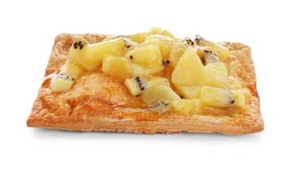 Fresh tasty puff pastry with kiwi isolated on white