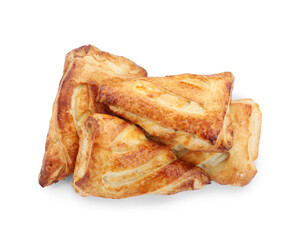 Fresh tasty puff pastry on white background, top view